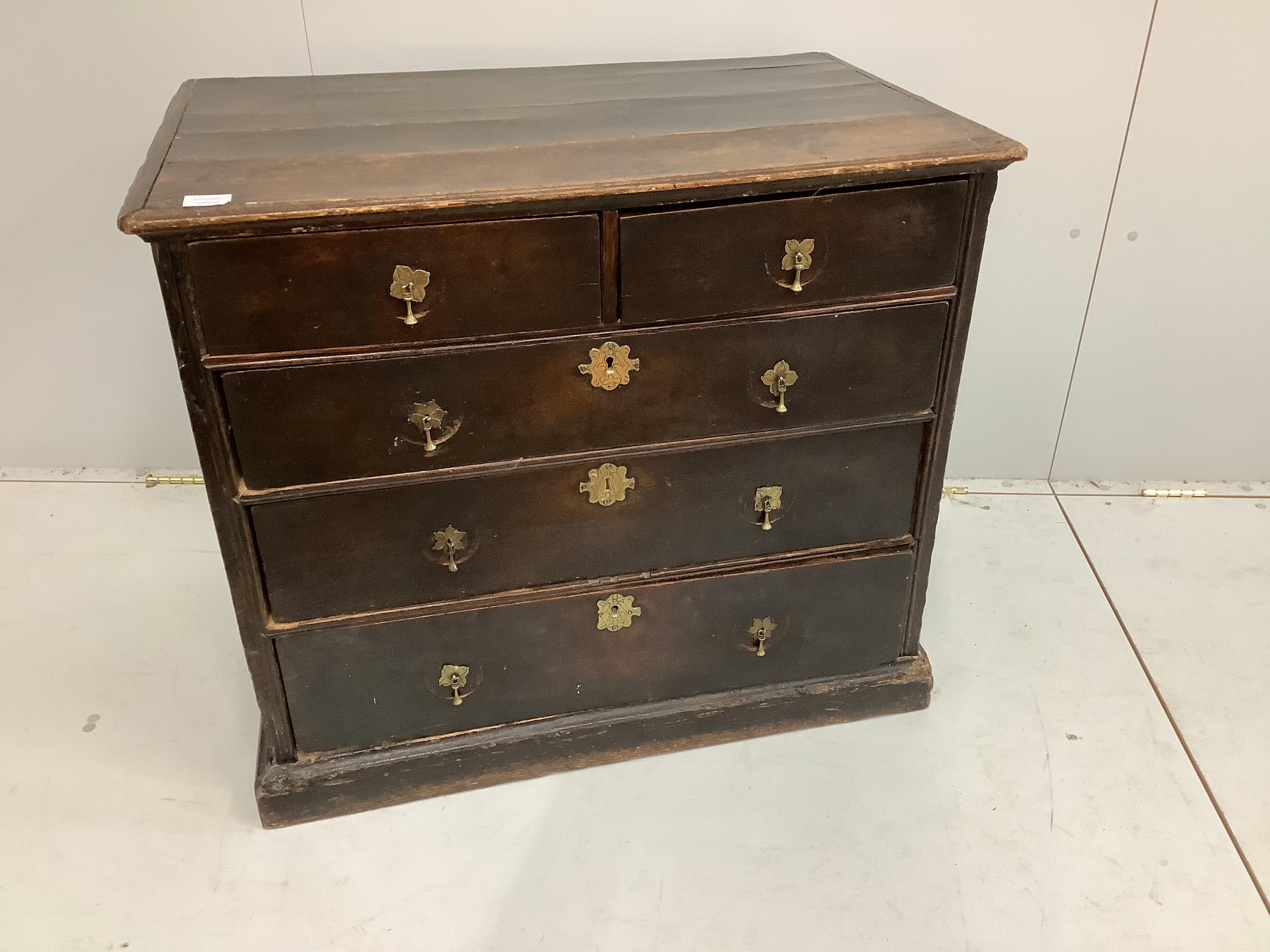 An 18th century oak five drawer chest, width 88cm, depth 54cm, height 76cm